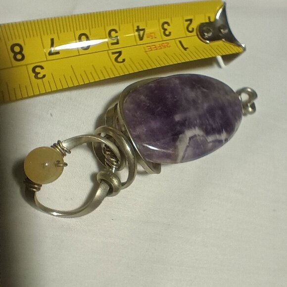 Handmade 1.75" Amethyst Wire Wrapped Pendant With Yellow Accent Bead - Picture 7 of 7